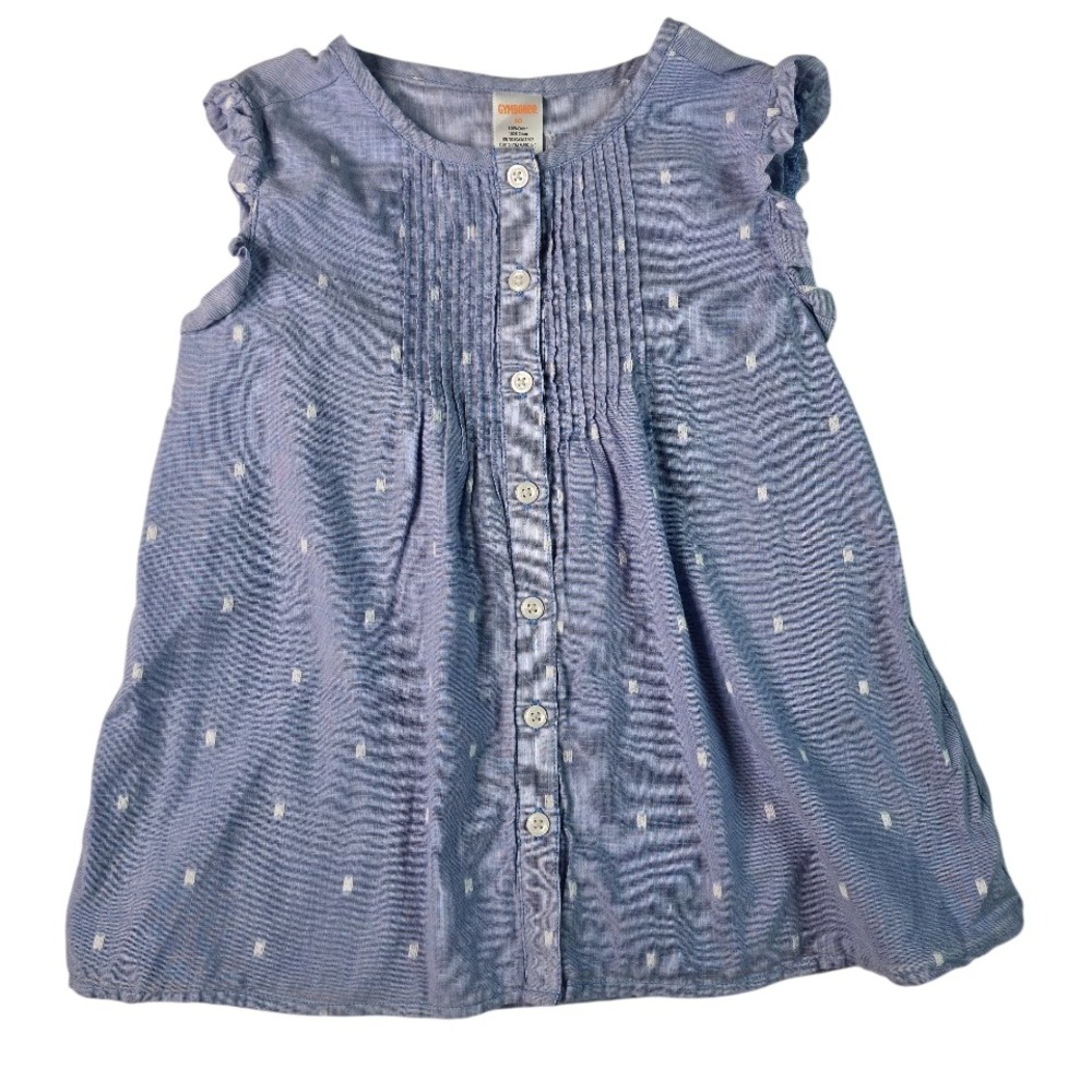 Gymboree Pintuck Button Front Top Girls 10 Blue Ruffle Sleeveless Dobby Dot Cute